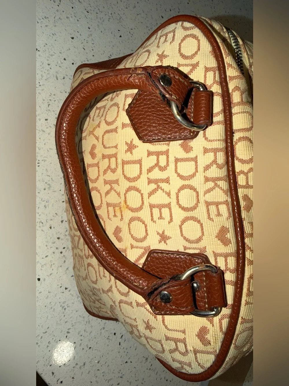 Dooney & Bourke Cream and Brown Logo Dome Satchel